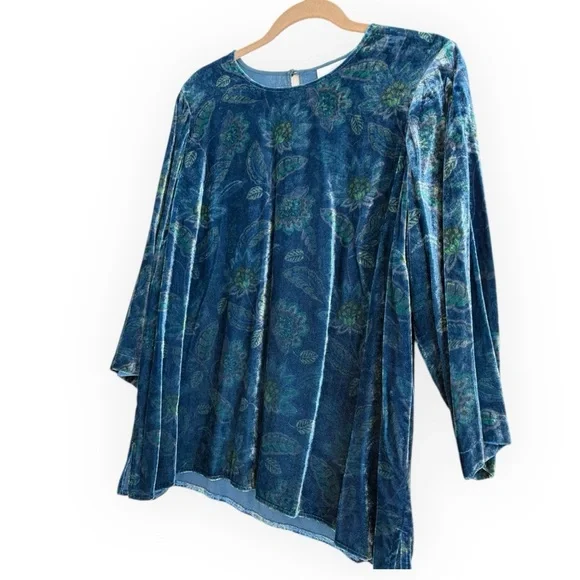 J. Jill Peacock Blue Velvet Top | Printed Luxe Blouse | Women’s XL - Picture 3 of 8